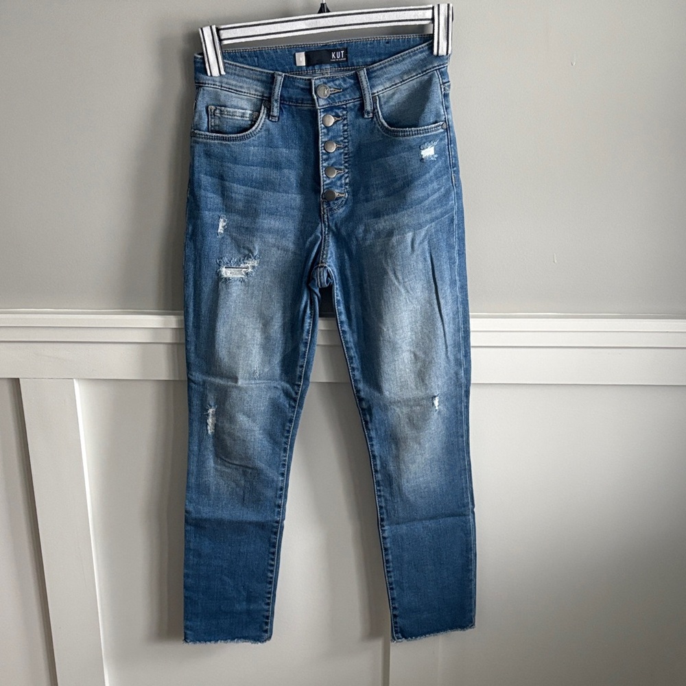 Kut from the Kloth Reese Fab Ab Ankle Straight leg High-Waisted Button-Fly Jeans